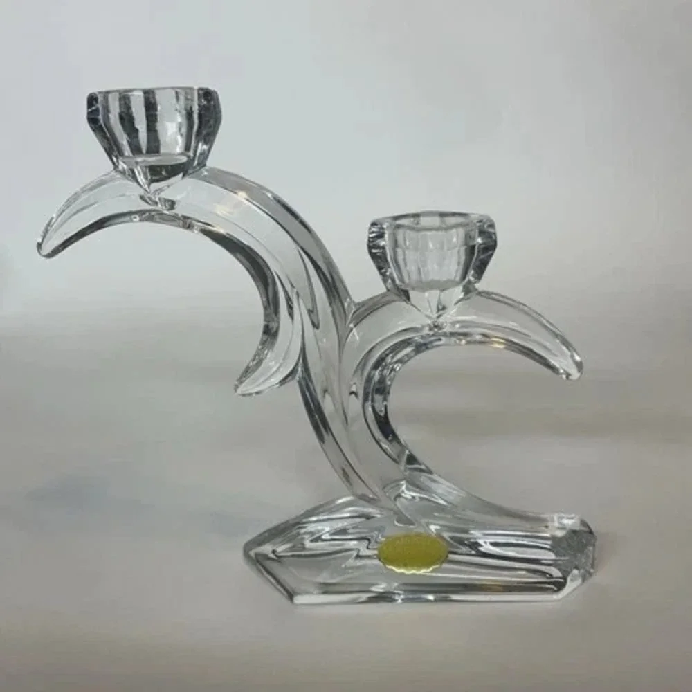 Vintage HandCut Lead Crystal Double Arm Candle Holder 7